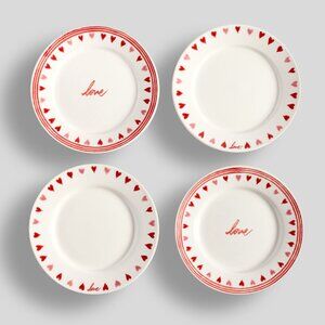 Pottery Barn Painted Hearts Stoneware Appetizer Plates - Mixed Set of 4